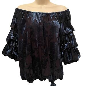 Prelude Women’s Off the Shoulder Shirt Top Velvet Size Large Tiered Sleeves